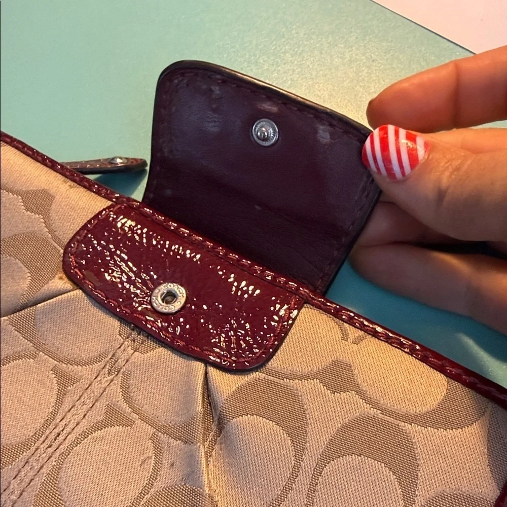 Coach Tan and Burgundy Signature Wallet Red designer wallet purse clutch card